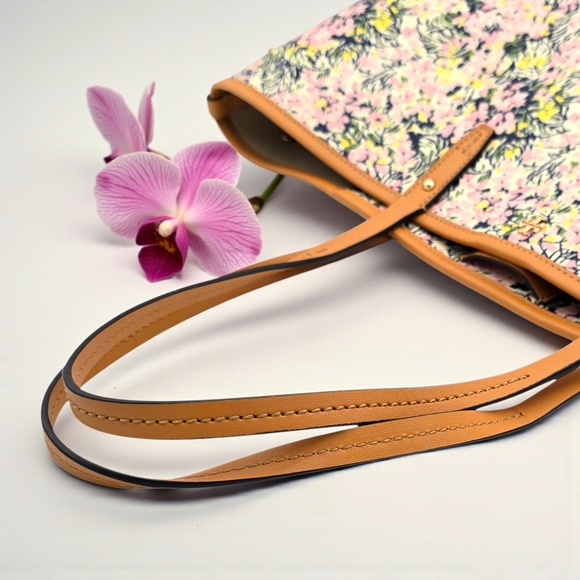Tory Burch Kerrington Square Tote Flower Field Pink Floral Large Shoulder Bag - Picture 15 of 16